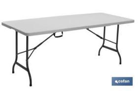 COFAN 4305 - MESA PLEGABLE RECTANGULAR BALNCA CON BLOQUEO DE SEGURIDAD